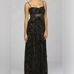 Oleg Cassini Womens Vintage Silk Halter Black Gold Gown Maxi Dress- Size 8